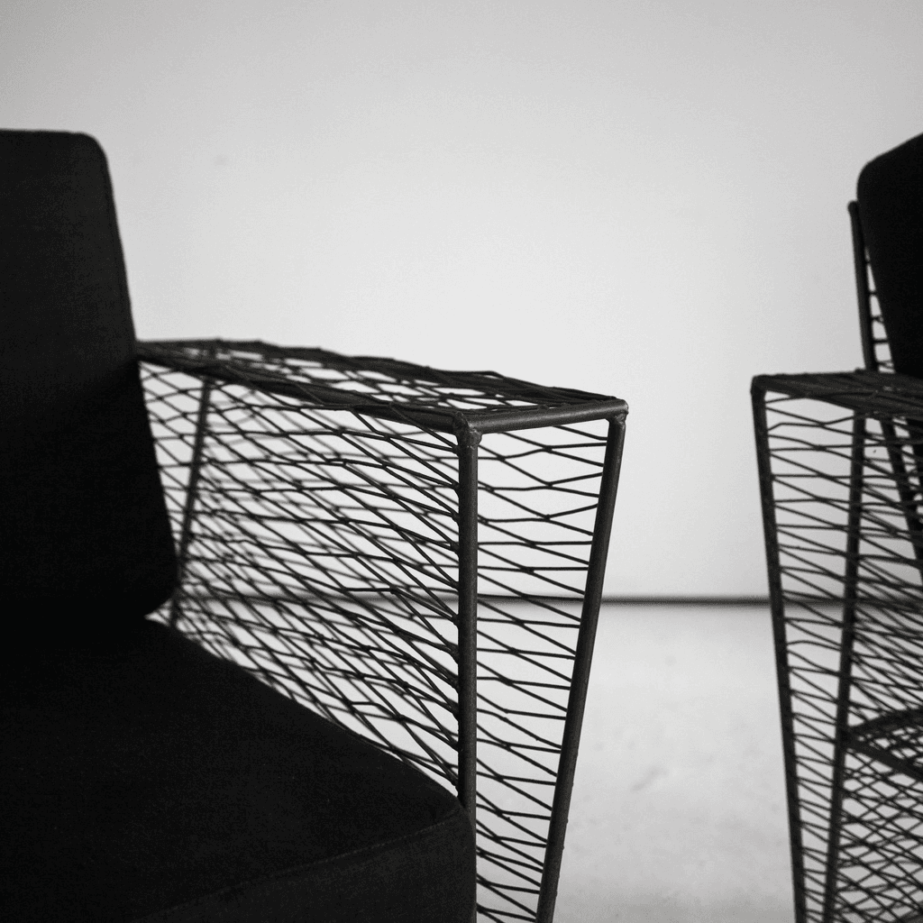 Pair Of French Modernist Metal Upholstered Armchairs