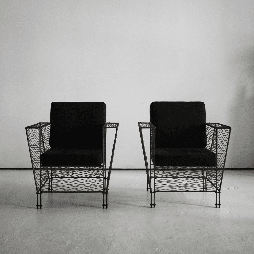 Pair Of French Modernist Metal Upholstered Armchairs