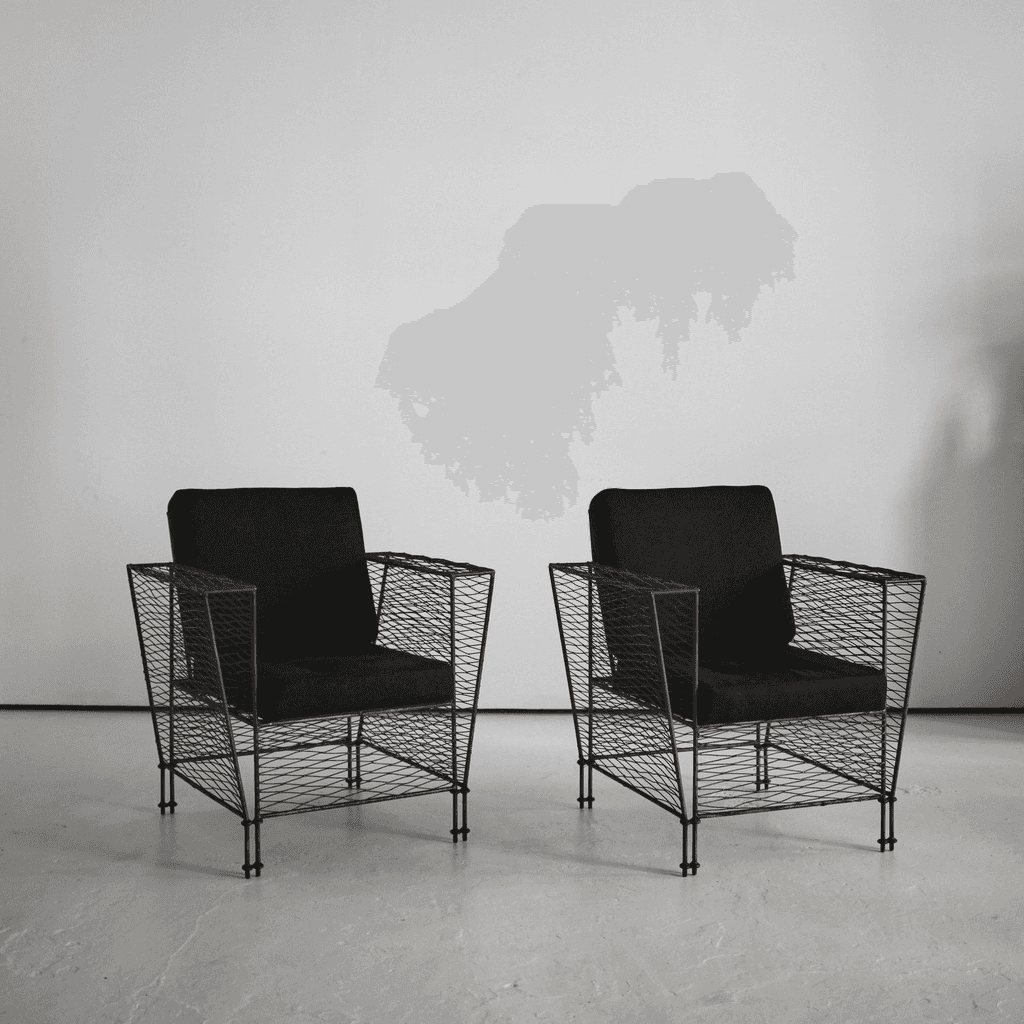 Pair Of French Modernist Metal Upholstered Armchairs