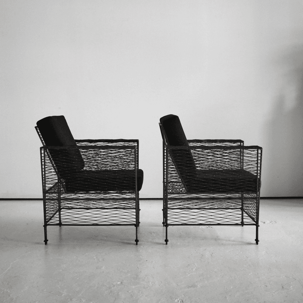Pair Of French Modernist Metal Upholstered Armchairs