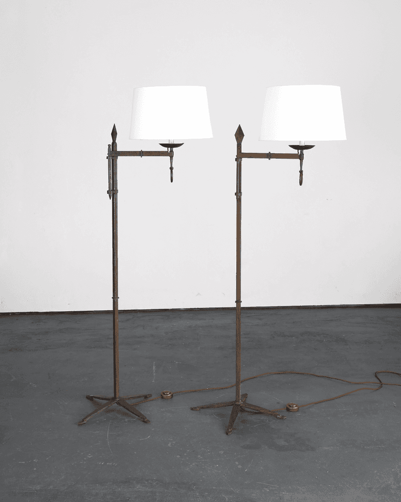 Pair Of C.1960s Spanish Forged Iron Swing Arm Floor Lamps