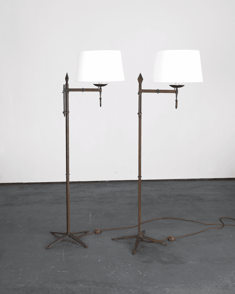 Pair Of C.1960s Spanish Forged Iron Swing Arm Floor Lamps