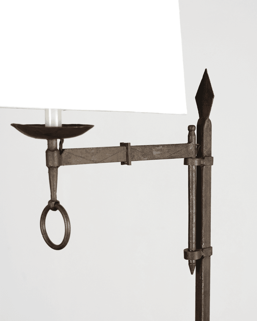 Pair Of C.1960s Spanish Forged Iron Swing Arm Floor Lamps