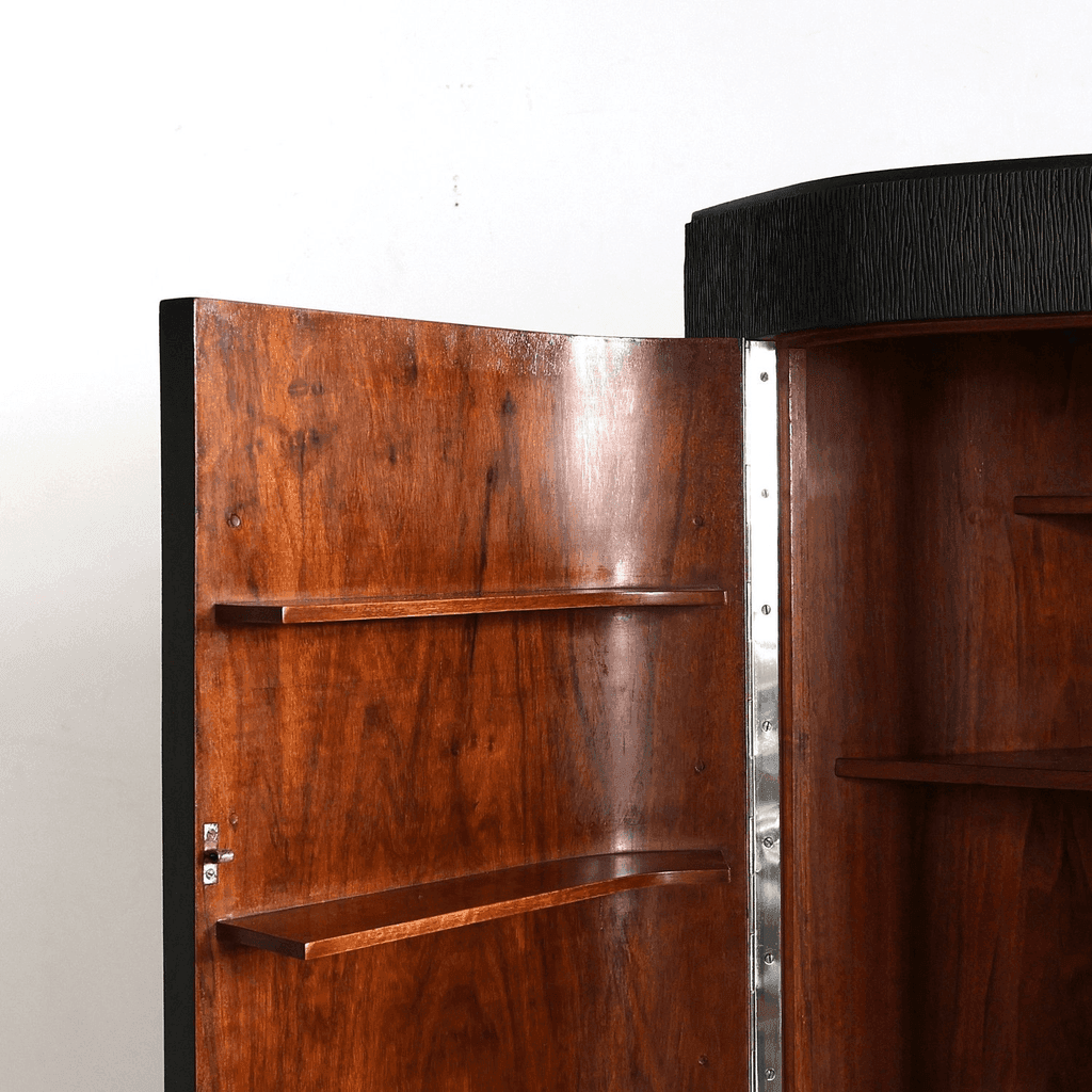 Unusual Ebonised Italian Gouged Deco/Modernist Corner Cupboard/Bar