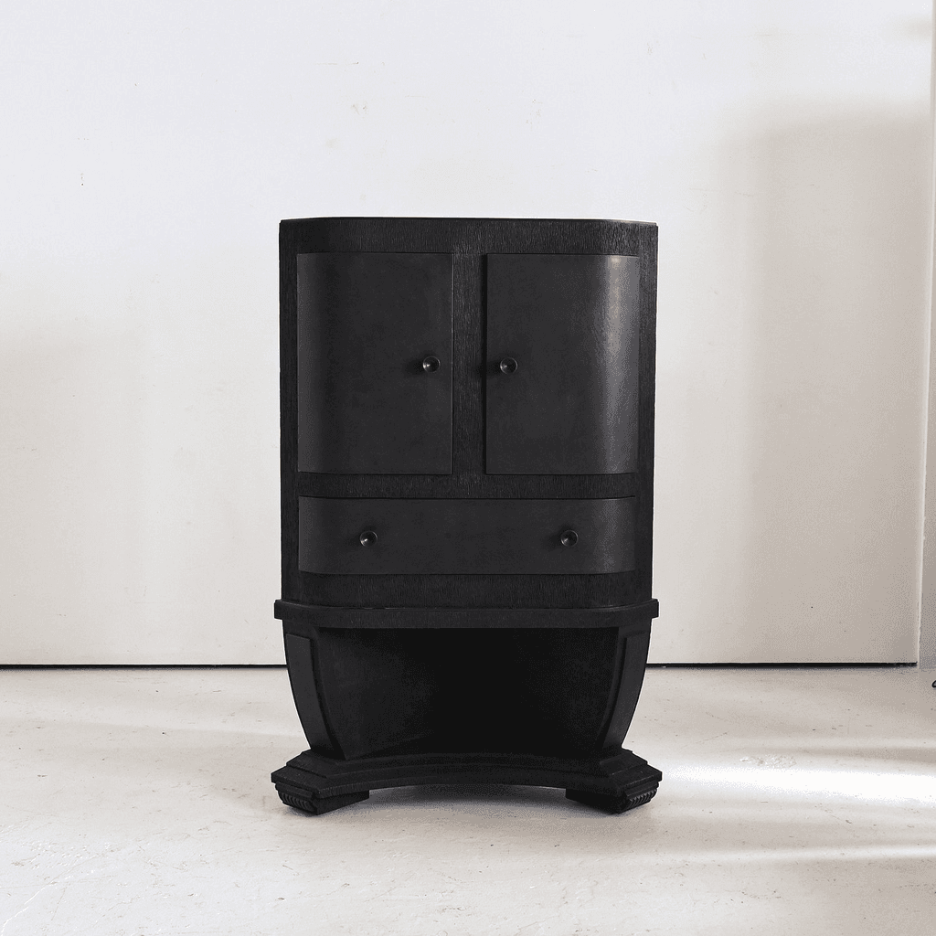 Unusual Ebonised Italian Gouged Deco/Modernist Corner Cupboard/Bar